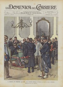 La chiamata dei ferrovieri alle armi, alla stazione centrale di Milano la mattina del 25 febbraio da Achille Beltrame