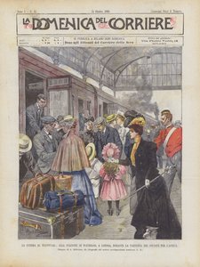 La guerra al Transvaal, alla stazione di Waterloo, a Londra, durante la partenza dei soldati per l