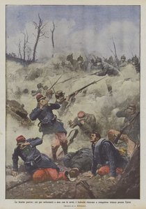La brutta guerra, coi gas asfissianti e non con le armi, i tedeschi riescono a conquistar trincee presso Ypres da Achille Beltrame