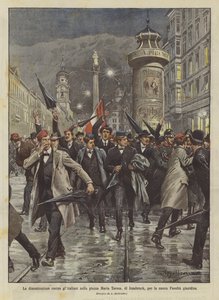 La dimostrazione contro gli italiani nella piazza Maria Teresa, di Innsbruck, per la nuova Facoltà giuridica da Achille Beltrame