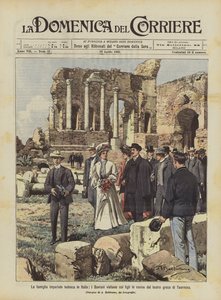 La famiglia imperiale tedesca visita le rovine del teatro greco di Taormina da Achille Beltrame