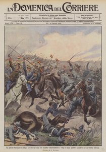 La grande battaglia di Liegi, cavalleria belga che assalta valorosamente e volge in fuga quattro battaglioni tedeschi da Achille Beltrame
