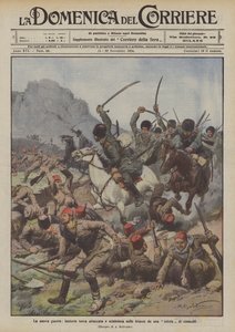 La nuova guerra, fanteria turca attaccata e sciabolata nelle trincee da una sotnia di cosacchi da Achille Beltrame