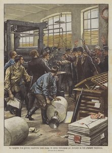 La tipografia di un giornale reazionario russo invasa da operai rivoluzionari per stamparvi un loro da Achille Beltrame