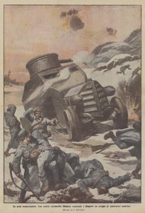 Le armi modernissime, una nostra automobile blindata sorprende e disperde un gruppo di esploratori austriaci da Achille Beltrame