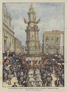 Le feste tradizionali del popolo, il carro monumentale condotto in processione a Casteltermini (Girgenti) da Achille Beltrame