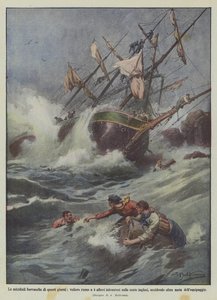 Le micidiali burrasche di questi giorni, veliero russo a 4 alberi infrantosi sulle coste inglesi da Achille Beltrame