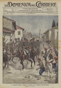 Le occupazioni italiane in Albania, la cavalleria entra in Giorgucati (Valle del Drynos) da Achille Beltrame