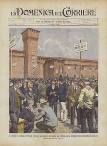 Lo sciopero di undicimila muratori a Milano, la riunione nel cortile del castello per la divisione