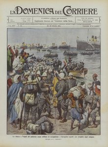 Lo sbarco a Tripoli del poderoso corpo militare di occupazione, i bersaglieri accolti con simpatia dagli indigeni