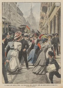 Lo sciopero delle sartine a Milano, una dimostrazione delle scioperanti contro una grande sartoria sul Corso V E