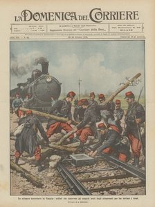 Lo sciopero ferroviario in Francia, soldati che rimuovono gli ostacoli posti dagli scioperanti da Achille Beltrame