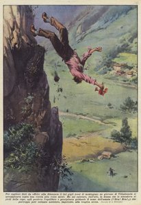 Per cogliere fiori da offrire alla fidanzata (i bei gigli rossi di montagna) un giovane da Achille Beltrame