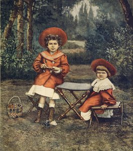 Principesse Jolanda e Mafalda, figlie del re, nei giardini del Quirinale, da La Domenica del Corriere da Achille Beltrame