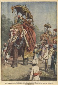 Splendori da fiaba in onore del Principe di Galles, una sfilata di pittoreschi elefanti da Achille Beltrame