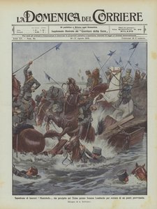 Squadrone di lancieri Montebello che precipita nel Ticino presso Somma Lombardo per rottura di un ponte provvisorio da Achille Beltrame