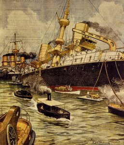 La corazzata Andrea Doria incagliata vicino a Gallipoli, di Achille Beltrame, da La Domenica del Corriere