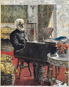 Il compositore italiano Giuseppe Verdi nel suo studio, incisione di Achille Beltrame, La Domenica del Corriere, 8 ottobre da Achille Beltrame