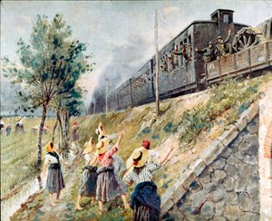 Il passaggio del treno militare italiano da Achille Beltrame