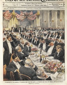 Il Presidente degli Stati Uniti parla al telefono a una distanza di 500 chilometri. Illustrazione di Achille Beltrame sul giornale italiano 