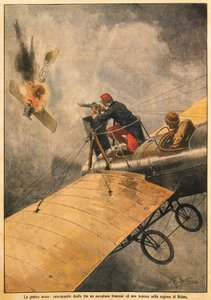 La guerra in aria: duello tra aereo francese e tedesco nel cielo sopra Reims, di Achille Beltrame, da La Domenica del Corriere, 25 ottobre 1914 da Achille Beltrame