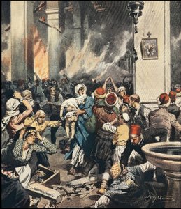 I massacri degli armeni in Turchia nel 1909 ad Adana, illustrazione di Achille Beltrame (1871-1945) in "La Domenica del Corriere" del maggio 1909 da Achille Beltrame