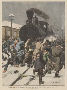 Tragica lotta fra un macchinista ferroviario russo ed una folla di operai esasperati contro di lui da Achille Beltrame