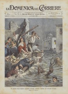 Un episodio delle terribili alluvioni in Sicilia, abitanti di Modica che invocano soccorso