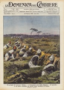 Un gruppo di valorosi Dubat, i bersaglieri neri della Somalia, di guardia a un posto avanzato da Achille Beltrame
