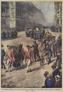 Una sfilata originale alle feste del Lord Mayor, a Londra, il corteo della storia dei mezzi di trasporto da Achille Beltrame