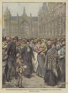 Una strana processione a Londra, le mogli dei disoccupati si recano al Parlamento per essere ricevute dai ministri da Achille Beltrame