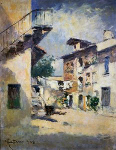 Interno di cortile rustico, di Achille Cattaneo (1872-1931)