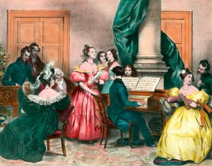 Un pomeriggio musicale in famiglia. Incisione di Achille Deveria (1800-1857). Incisione del XIX secolo. Collezione privata da Achille Devéria