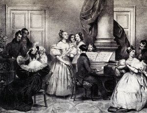 Concerto di famiglia con pianoforte, di Achille Deveria (1800-1857), incisione, Francia da Achille Devéria
