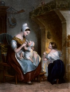 Infermiera che allatta un bambino. Litografia, c.1850