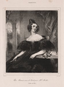Giovane donna con ventaglio seduta a un tavolo, 1835 da Achille Devéria
