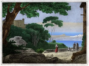 Lago Albano (incisione, ca. 1820) da Achille Etna Michallon