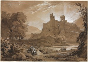 Paesaggio con Castello e Pastori, 1814 da Achille Etna Michallon