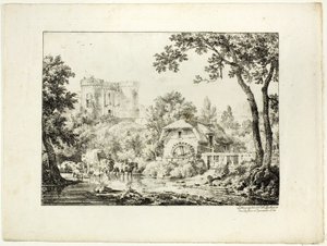 Paesaggio con Mulino e Castello da Achille Etna Michallon