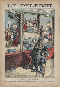 Cartone animato antisemita di Achille Lemot per "Le-Pelerin" di settembre 1896 - Scuola commerciale: quando diventi un crant, tu mio bedide Jacob, cosa dividerai?