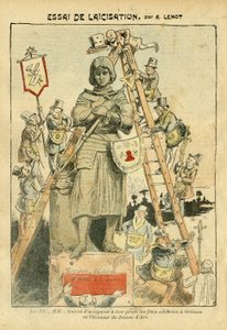 Illustrazione di Achille Lemot (1846-1909) in Le Pelerin, 05/05/07 - Essai de laicisation - Antimaconismo, Religione Fede, Cattolicesimo - Laicizzazione - Giovanna d