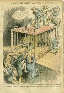 Illustrazione di Achille Lemot (1846-1909) in Le Pelerin, 21/04/07 - La lotta per la vita - Socialismo, Radical-Socialismo - Animalizzazione da Achille Lemot