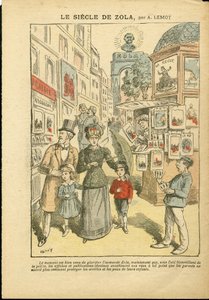 Illustrazione di Achille Lemot (1846-1909) in Le Pelerin, 03/05/08 - Il secolo di Zola - Religione Fede, Famiglia, Pornografia, Edicole, Cattolicesimo, Rue vicolo - Zola Emile da Achille Lemot