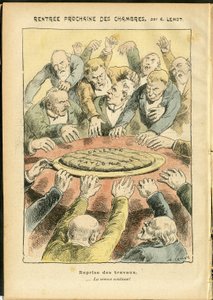 Illustrazione di Achille Lemot (1846-1909) in Le Pelerin, 03/06/06 - Prossimo affitto delle camere - Antiparlamentarismo, Camera dei Deputati Emiciclo, Galette des rois - Deputato