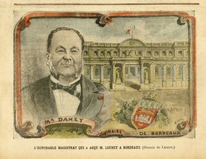 Illustrazione di Achille Lemot in Le Pelerin, 07/05/05 - Il Magistrato Onorevole che ha ricevuto M. Loubet a Bordeaux - Architettura Urbanistica, Presidente della Repubblica, Bordeaux - Sindaco, Daney Alfred da Achille Lemot