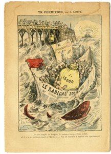 Illustrazione di Achille Lemot in Le Pelerin, 20/06/09 - In perdizione - Radicalismo, Elezioni, Antimaconismo, Marina Marittima, Quindicimila, Indennità parlamentari, Partito Radicale e Socialista Radicale - Pesce, Squalo da Achille Lemot
