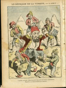 Illustrazione di Achille Lemot in Le Pelerin, 25/10/08 - Il depecage della Turchia - Turchia, Religione Fede, Balcani, Bulgaria, Bosnia Erzegovina, Creta, Cattolicesimo - Abdul-Hamid II da Achille Lemot