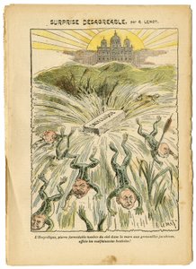 Illustrazione di Achille Lemot (1846-1909) in Le Pelerin, 26/08/06 - Sorpresa sgradevole - Clericale/antirepubblicano, Religione Fede, Vaticano, Espressioni, Cattolicesimo - Enciclica - Rana - Animalizzazione da Achille Lemot