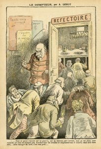 Illustrazione di Achille Lemot in Le Pelerin, 27/03/04 - Il domatore - Ristoranti Caffè, Gastronomia cuoco - Combes Emile, Domatore - Metafora del cibo da Achille Lemot