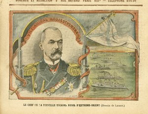 Illustrazione di Achille Lemot in Le Pelerin, 30/04/05 - Il capo della nuova squadra del lontano oriente russo - Russia, Esercito, Marina Mare Litorale, Navi da guerra - Ammiraglio Ammiragli, Rodjestvensky (Zinovi Rozhestvensky da Achille Lemot